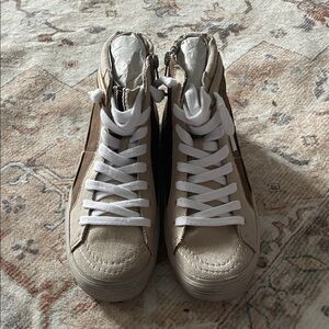 ShuShop Beige and Brown High-Top Sneakers